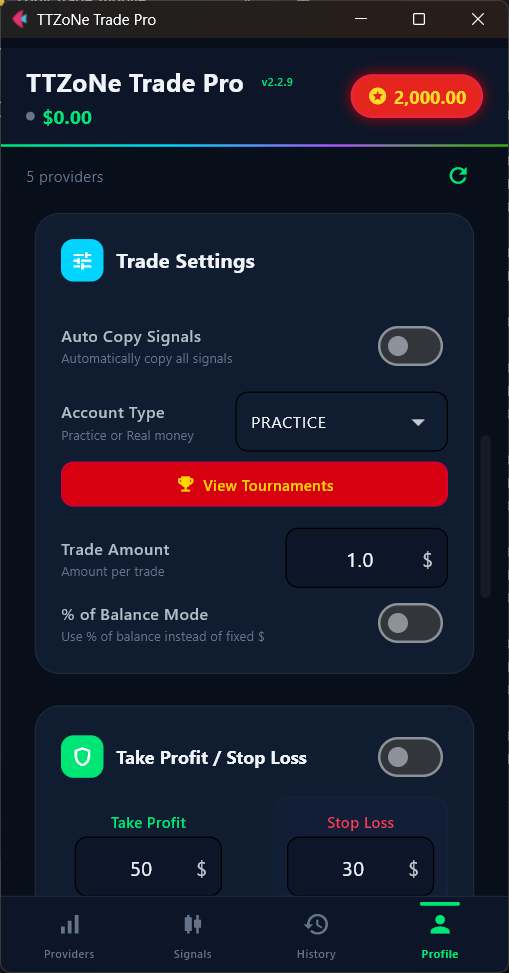 Copy Trade Mobile - Trade Settings